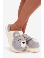 Kožešinové pantofle s motivem medvídka šedé Galine