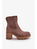 Dámské Kotníkové Boty Na Podpatku Na Zip Eko Semišové Hnědé Rashmi