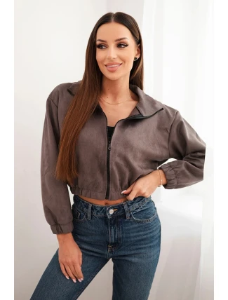 Semišová mikina na zip šedý