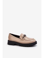 Dámské lakové mokasíny na ploché podrážce béžové Ezoma