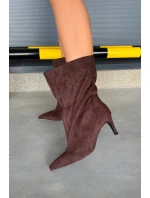 Dámské kotníkové boty na jehlovém podpatku Solvienne – čokoládové