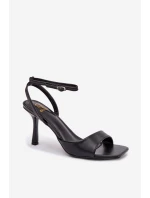 Dámské sandály na jehlovém podpatku z eko kůže - černé Brisora