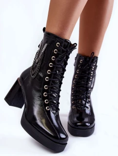 Módní, zateplené kožené boty s ornamentem černé Malta