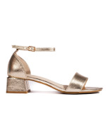 Trendy  sandály dámské zlaté na širokém podpatku