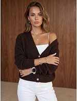 Dámský kardigan s kapsami v čokoládové barvě FashionStreet MY2576