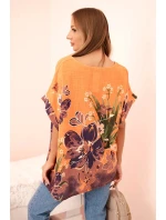 Dámská bavlněná blůza s květinovým potiskem a krátkým rukávem oranžová