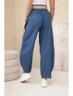 Dámské kalhoty se širokou nohavicí a páskem tmavě džínové