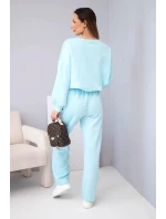 Dámský komplet máslová mikina s broží a kalhoty s rovnými nohavicemi citronový