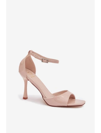 Lakované sandály na jehlovém podpatku béžové Revella