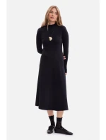 B299 Žebrované midi šaty s asymetrickým pasem - černé