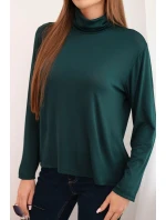 Dámská viskózová blůza s rolákem a dlouhým rukávem tmavě zelená