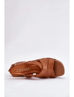 Kožené sandály na podpatku Zazoo 1081 hnědé
