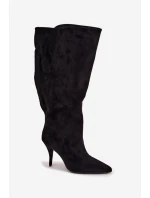 Vklouzávací dámské kozačky na podpatku z eko semiše černé Noretta