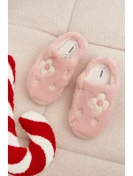 Kožešinové pantofle s květinami Růžové Selinne