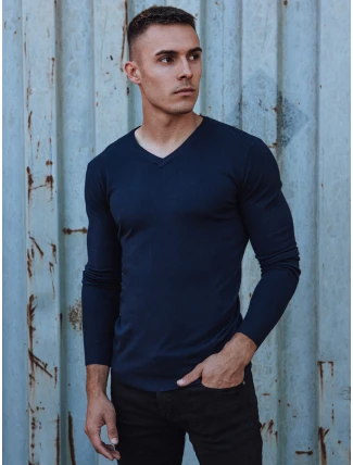 Pánský hladký tmavě modrý svetr s výstřihem FashionStreet WX2220