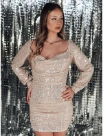 Flitrové mini šaty TWINKLE TWIST beige FashionStreet EY2556