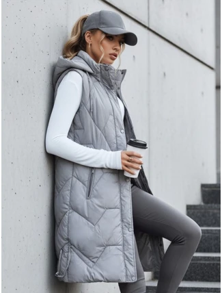 Dámská dlouhá prošívaná šedá vesta FashionStreet TY5266