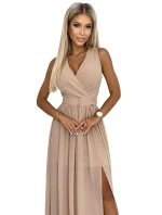 362-6 JUSTINE Dlouhé šaty s výstřihem a kosticemi - BEACH