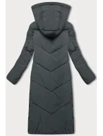 Dlouhá dámská zimní bunda v grafitové barvě s kožešinovou podšívkou LHD (LHD-24571)