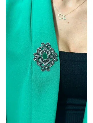 Brož XZ459-107 stříbrná + zelená