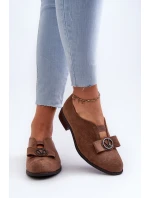 Dámské polobotky z ekokože s nízkým podpatkem a ozdobou hnědé Hadiena Dámské polobotky z ekokože s nízkým podpatkem a ozdobou hnědé Hadiena