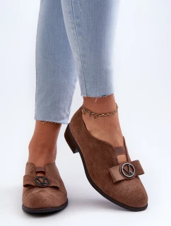 Dámské polobotky z ekokože s nízkým podpatkem a ozdobou hnědé Hadiena