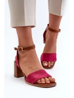 Dámské sandály na podpatku z eko semiše fuksie Ronvia Dámské sandály na podpatku z eko semiše fuksie Ronvia