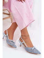 Dámské krajkové sandály na podpatku s mašlí Modré Maribelle