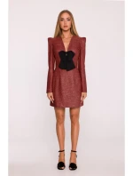 M869 Tvídové šaty s výstřihem do V - bordó