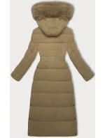 Dlouhá béžová hrubší bunda-kabát s opaskem (WD202306)