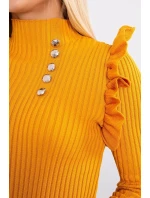 Přiléhavé svetrové šaty s knoflíky hořčicové barvy