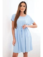 Dámské šaty s krátkým rukávem a vázáním v pase modrá