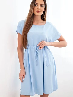 Dámské šaty s krátkým rukávem a vázáním v pase modrá