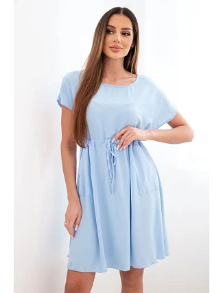 Dámské šaty s krátkým rukávem a vázáním v pase modrá