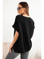 Dámská bavlněná mušelínová oversize halenka s výstřihem do V a krajkou černá