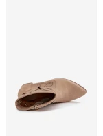 Semišové perforované dámské kotníkové boty na podpatek Zazoo 3647 béžové