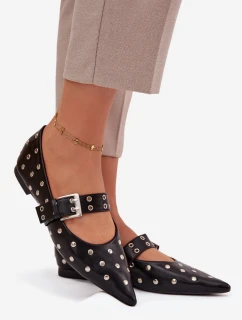 Dámské eko kožené baleríny s kamínky a přezkou Arlenne – černé