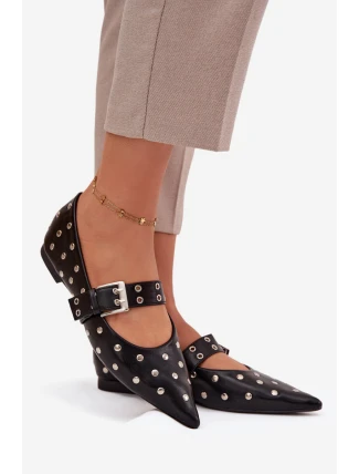 Dámské eko kožené baleríny s kamínky a přezkou Arlenne – černé