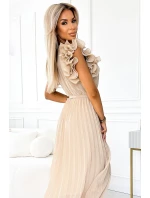 549-1 MIRABELLA Plisované šifonové midi šaty s výstřihem a jemnými volánky - BEACH 549-1 MIRABELLA Plisované šifonové midi šaty s výstřihem a jemnými volánky - BEACH