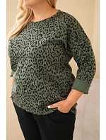 Dámská halenka Plus Size s leopardím vzorem a delším zadním dílem khaki