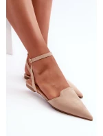 Šněrovací baleríny z ekokože s špičatými špičkami béžové Ellesara