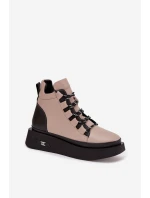 Kožené dámské kotníčkové boty na platformě s vyhříváním Artiker 55C0884 Béžové Kožené dámské kotníčkové boty na platformě s vyhříváním Artiker 55C0884 Béžové