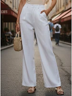Dámské lněné kalhoty s širokými nohavicemi bílé FashionStreet UY3081