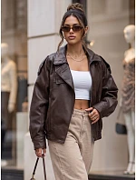 Dámská kožená bunda s stojáčkem, hnědá, FashionStreet TY5961 Dámská kožená bunda s stojáčkem, hnědá, FashionStreet TY5961