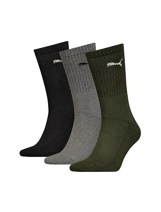 Ponožky Puma Crew, 3 páry, černé, šedé, zelené, 880355, 28 Ponožky Puma Crew, 3 páry, černé, šedé, zelené, 880355, 28