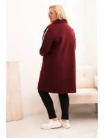 Dámský kabát Plus Size z umělé ovčí vlny s kapsami bordový
