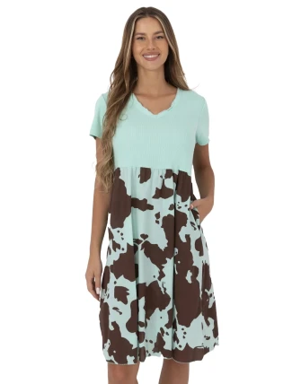 Dámské šaty DHJ SK 253701.80 Mintová s hnědou - FPrice Dámské šaty DHJ SK 253701.80 Mintová s hnědou - FPrice