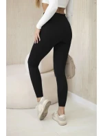 Dámské žebrované legíny s vysokým pasem černý