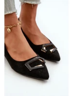 Lodičky na nízkém podpatku s ozdobou, Eco Suede S.Barski Černá Lodičky na nízkém podpatku s ozdobou, Eco Suede S.Barski Černá