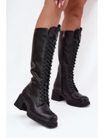 Dámské zateplené šněrovací kozačky na nízkém podpatku Vinceza – černé, pravá kůže Dámské zateplené šněrovací kozačky na nízkém podpatku Vinceza – černé, pravá kůže